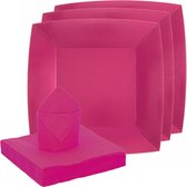Santex feest/verjaardag servies set - 20x bordjes/25x servetten - fuchsia roze - karton