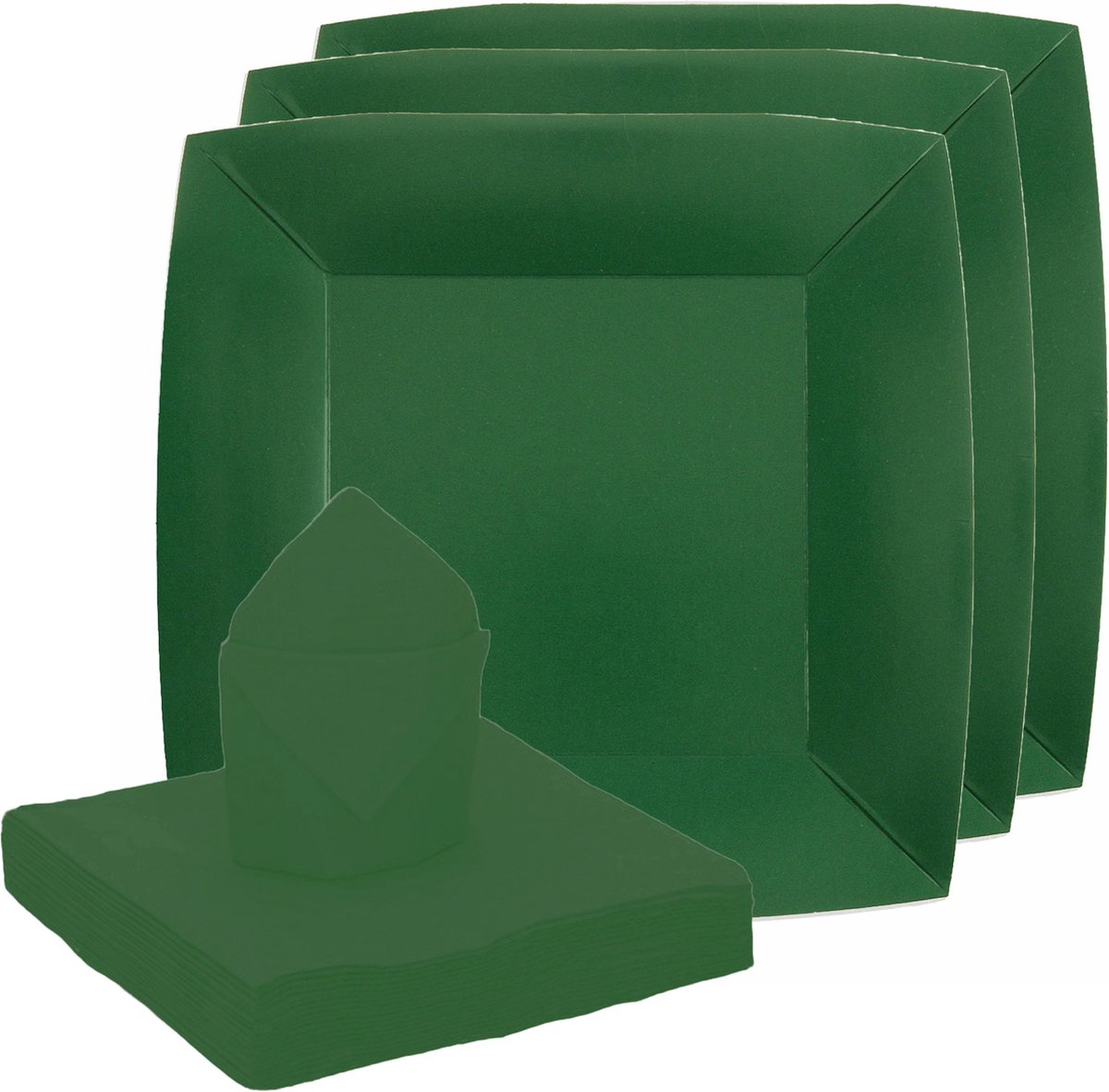 Santex feest/verjaardag servies set - 10x bordjes/25x servetten - donkergroen - karton
