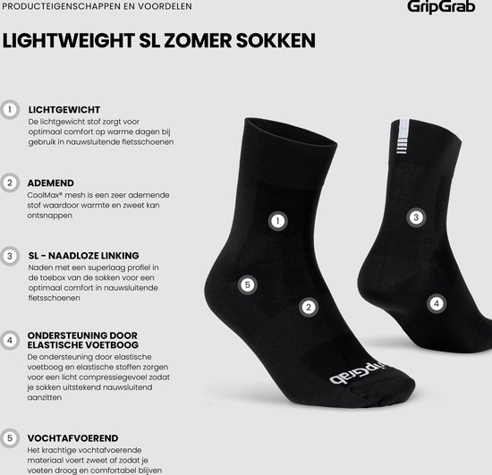 GripGrab - Lightweight SL 3PACK Performance Zomer Fietssokken 3 Paar Coolmax Wielersport Sokken Regular Cut - Zwart - Unisex - Maat L (44-47) van Gripgrab — afbeelding 5