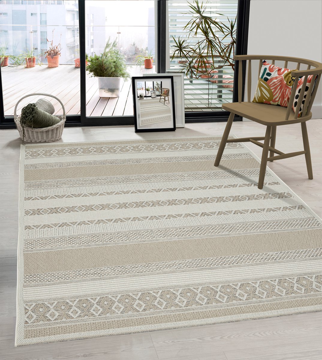 Bol.com the carpet Calgary – robuust vloerkleed met modern design in boho-stijl, geschikt voor keuken & eetkamer, beige, 200 x 2... aanbieding