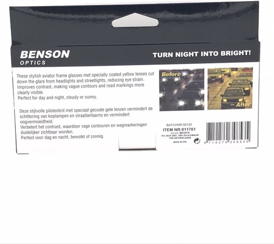 Benson Nachtzicht Bril Pilotenbril - Geel - Benson
