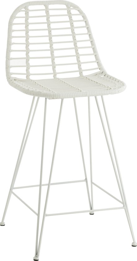 J-Line chaise de bar Leonie Extérieur - métal/rotin - blanc - 2 pièces