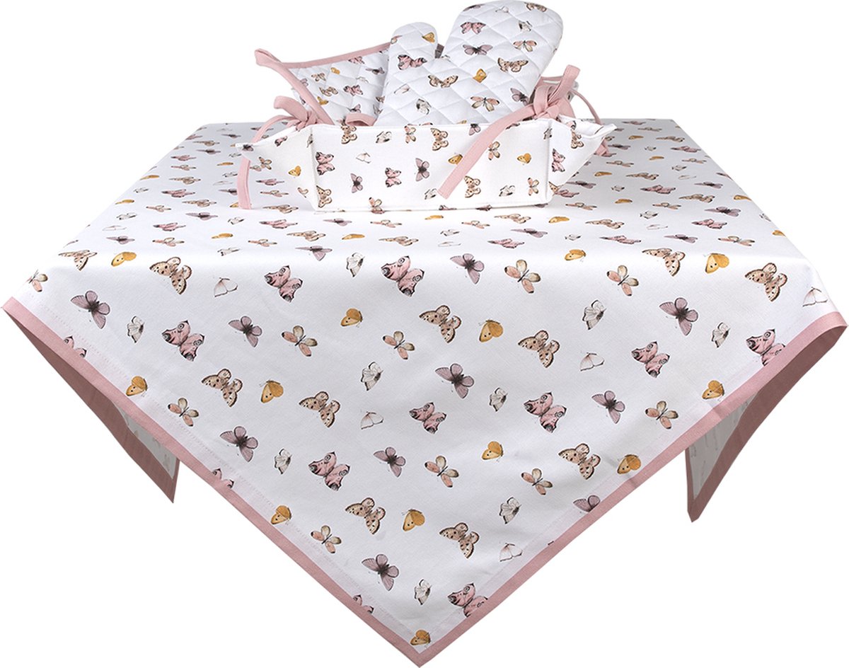 Clayre & Eef Nappe 100x100 cm Beige Bleu Coton Carré Poulet et coq