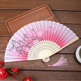 Luxe Bamboe Waaier – Roze Bloesem – Handwaaier tegen Warmte, Benauwdheid en Oververhitting – Festivalwaaier