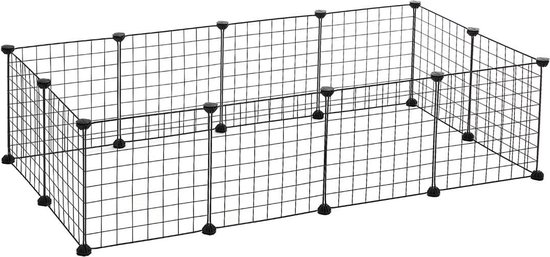 SONGMICS cavia'skooi met hellingbaan, buitenverblijf voor konijnen, grote ren met trap, doe-het-zelf hamsterkooi van kunststof, kleine dierenverblijf voor binnengebruik, transparante LPC03W