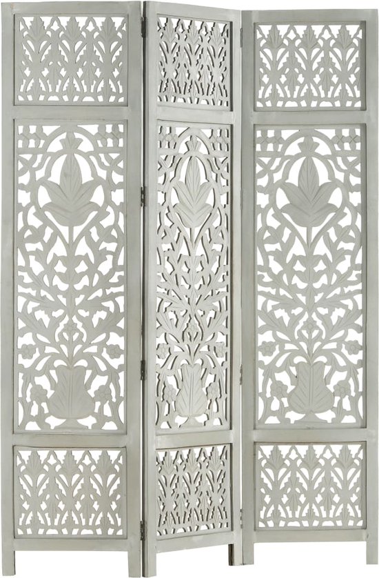 Medina Kamerscherm 3 panelen handgesneden 120x165 cm mangohout grijs