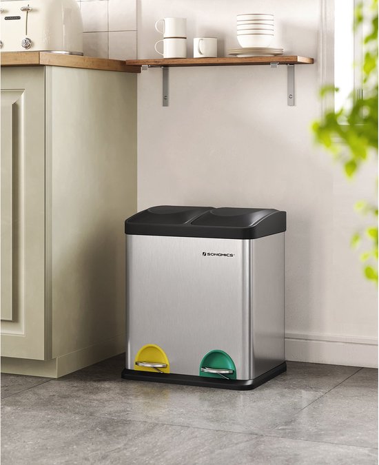 KLARSTEIN Poubelle écologique Triple tri sélectif & Recyclage (Grande contenance de 45 L répartie sur Trois récipients de 15 L chacun) - Beige