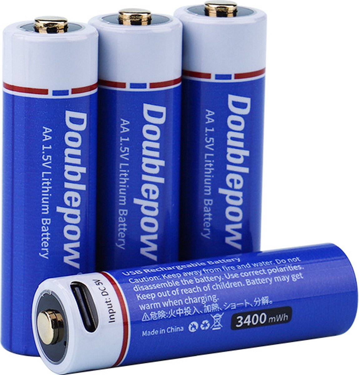 Piles Rechargeables AAA 1,5 Volt 733 mWh avec Câble de Charge USB