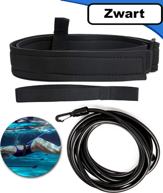 Foto: Gymfit zwemelastiek zwart 4 meter volwassen zwem training zwemgordel trainingsbanden zwem weerstand vakantie accessoire voor in het zwembad