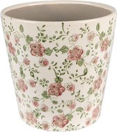 lot de 2 - Cache-pot Ø 19x18 cm Fleurs Céramique Beige Rose - pour la maison