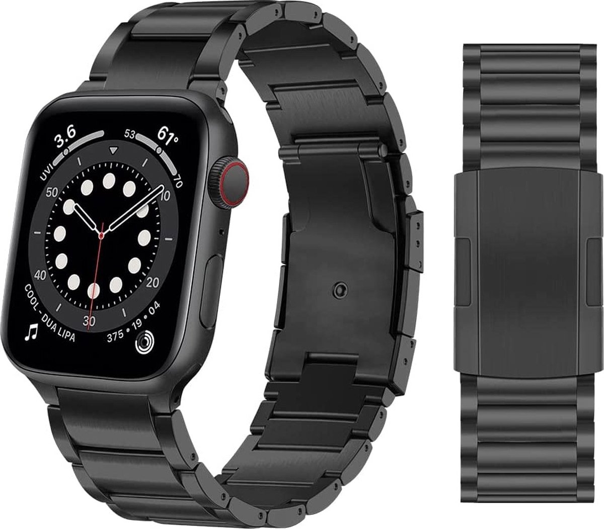 By Qubix - Titanium schakelband - Zwart - Geschikt voor Apple watch 38mm / 40mm / 41mm / 42mm