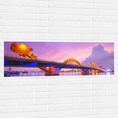 Muursticker - Paarse Lucht boven Verlichte Dragon brug in Da Nang, Vietnam - 120x40 cm Foto op Muursticker