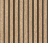 Hout behang Profhome 391091-GU vliesbehang hardvinyl warmdruk in reliëf gestructureerd in hout look mat beige bruin zwart 5,33 m2