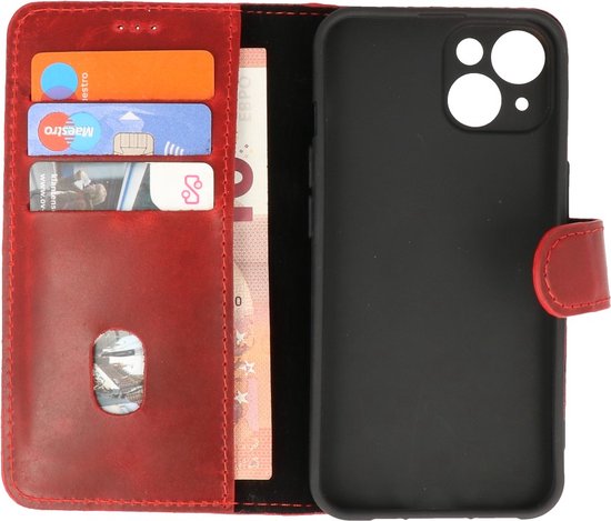 Galata Echt Lederen iPhone 14 Plus Handmade Hoesje - BookCase - Rood