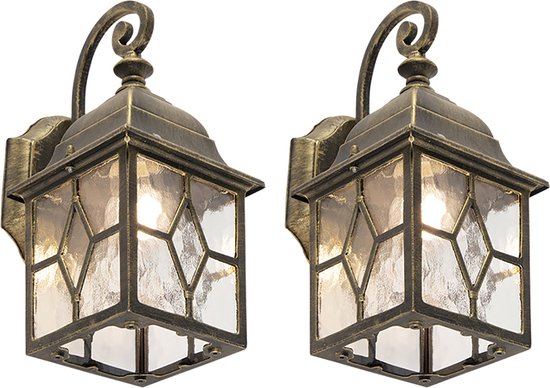 QAZQA london - Landelijke Wand lantaarn voor buiten - 2 stuks - D 18 cm - Brons - Buitenverlichting