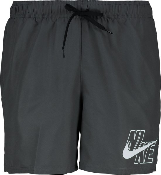 nike swimming 5inch volley shorts with all over swoosh print in black