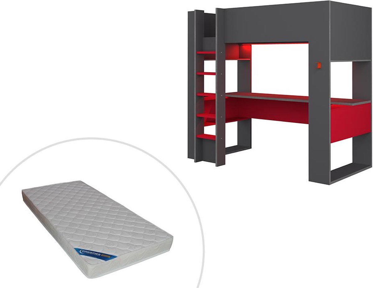 Hoogslaper 90 X 200 Cm, Naturel En Antraciet, Met Opbergruimte En Bureau Kleur Naturel En Antraciet Bedbodem Matras Rigali Hoogslaper 90 X 200 Cm, Naturel En Antraciet, Met Opbergruimte En Bureau Kleur Naturel En Antraciet Bedbodem Matras Rigali