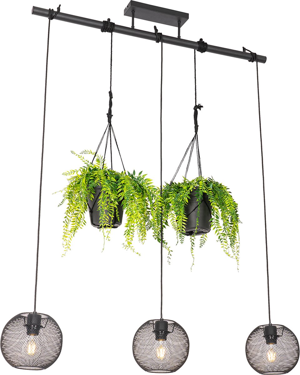 Qazqa Industriële Hanglamp Zwart 3-lichts - Flor