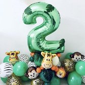Jungle Ballonnen Set 2 Jaar - 35 Stuks - Verjaardag Versiering / Feestversiering - Kinderfeestje - Jungle / Safari / Dieren / Dierentuin / Zoo Themafeest - Verjaardag Jongen / Meisje / Groene ballonnen / Helium ballon - Jungle Versiering