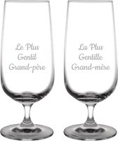 Bierglas op voet gegraveerd - 41cl - Le Plus Gentil Grand-père & La Plus Gentille Grand-mère