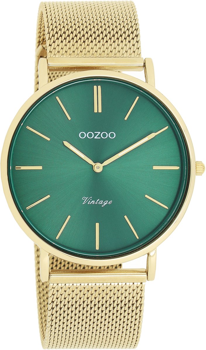 OOZOO Vintage series - Goudkleurige horloge met goudkleurige metalen mesh armband - C20294