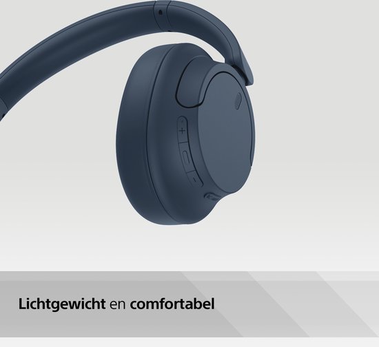 Lichtgewicht en comfortabele blauwe Sony WH-CH720N koptelefoon, zijaanzicht.