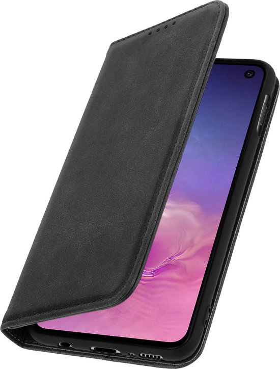 Avizar Foliohoes Geschikt voor Samsung Galaxy S10e Portemonnee met verouderde lederlook, video-ondersteuningsfunctie, Zwart
