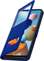 Geschikt voor Samsung Galaxy A21s Vensterhoes met Video Support blauw