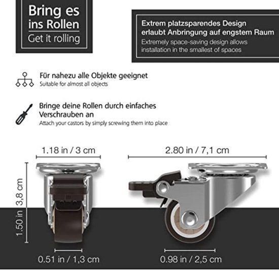 Swivel Plate Caster Set van 4 Heavy Duty zwenkwielen 2 inch vervangende