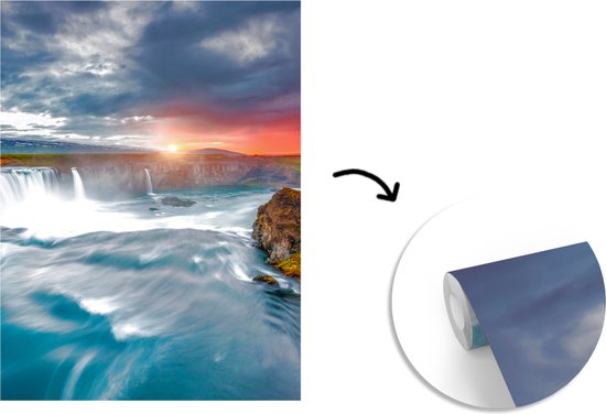 Behang - Fotobehang Waterval - Zonsondergang - Natuur - Water - Breedte 190 cm x hoogte 260 cm
