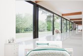 Behang - Fotobehang Moderne keuken en glazen ramen - Breedte 325 cm x hoogte 260 cm