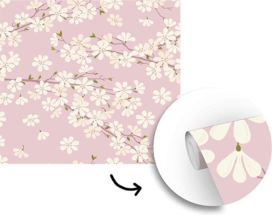 Papier peint photo vinyle - Une illustration du dessin floral de fleur de cerisier largeur 240 cm x hauteur 240 cm - Tirage photo sur papier peint (disponible en 7 tailles)