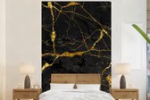 Behang - Fotobehang Marmer - Zwart - Goud - Glitter - Breedte 145 cm x hoogte 220 cm