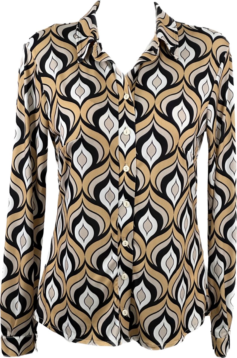 Angelle Milan - Tri-colour Gouden Blouse voor Dames - Travelstof - Comfort - Strijkvrij - Maat XXL