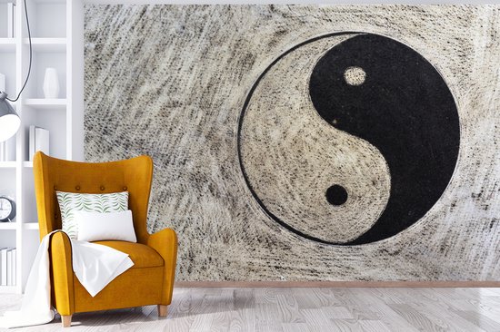 Symbole du Yin et du Yang sur fond gris fotobehang