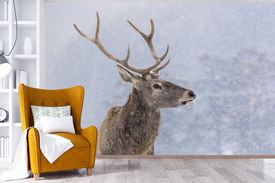 Papier peint photo peint photo vinyle - Cerf en hiver largeur 360 cm x hauteur 240 cm - Tirage photo sur papier peint (disponible en 7 tailles)