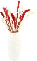 QUVIO Vaas - Vaasje - Vazen - Bloemenvaas - Decoratievaas - Vaas voor droogbloemen - Voor binnen - Woonaccessoires - Bureau accessoires - Keramiek - Wit - 9,5 x 9,5 x 21,5 cm