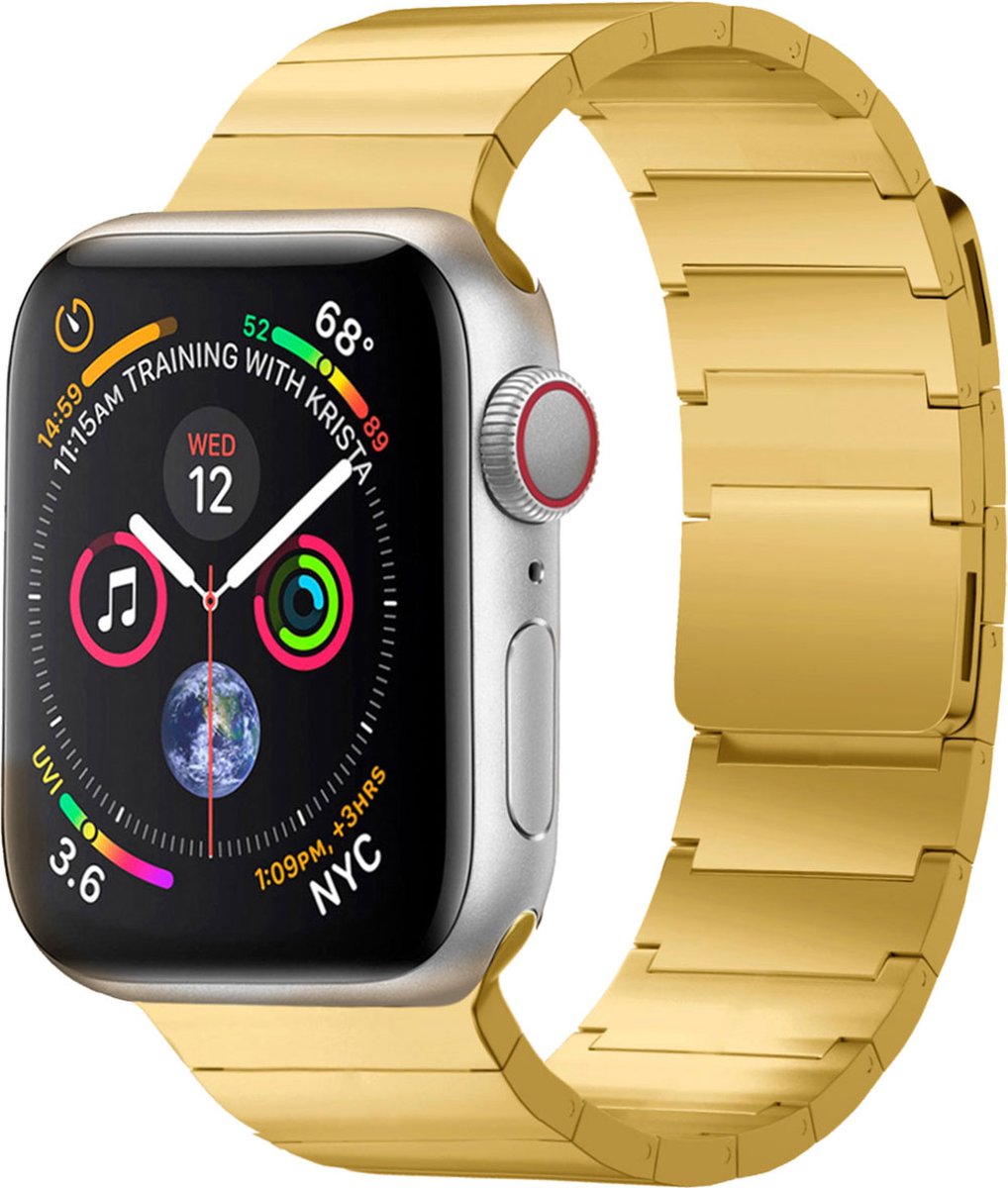 Selencia Bandje Geschikt voor Stalen magnetisch bandje voor de Apple Watch Bandje Series 1 / 2 / 3 / 4 / 5 / 6 / 7 / 8 / 9 / SE - 38 / 40 / 41 mm - Selencia Stalen band - goud