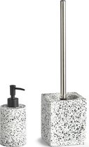 Zeller WC/toiletborstel in houder - zeeppompje - kunststeen - terrazzo