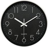 LW Collection horloge de cuisine blanc noir 30cm - horloge murale - petite horloge ronde blanche et noire - horloge murale noir mouvement d'horlogerie silencieux