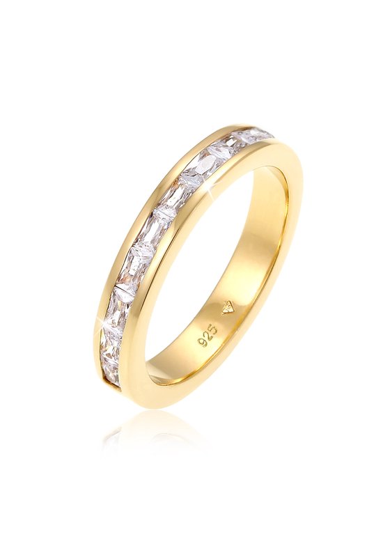 Elli Ring Ladies Band Ring Baguette Elegant avec des cristaux de zircone en Argent sterling 925 plaqué or
