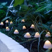 guirlande lumineuse champignon led solaire étanche - décoration de jardin - télécommande 8 modes - 3.8m 12 lumières - lumière Wit chaude