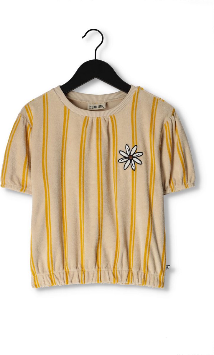 Carlijnq Stripes Yellow - Puffed Sleeves Shirt Wt Print Tops & T-shirts Meisjes - Shirt - Oker - Maat 146/152
