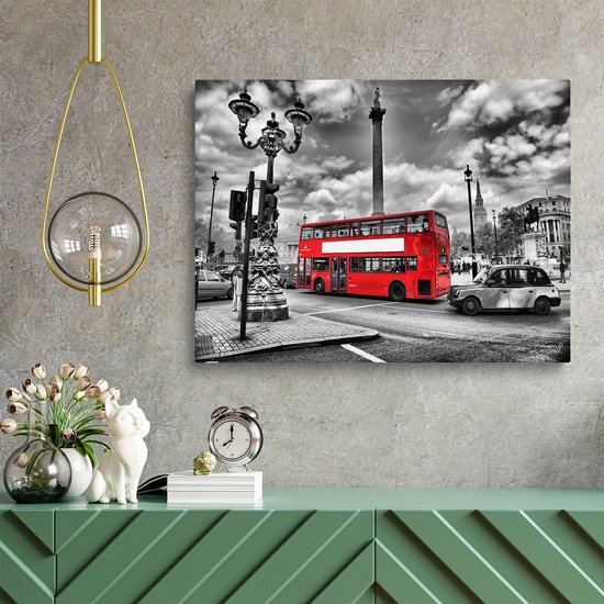 Luxe Canvas Schilderij London Bus | 100x150 | Woonkamer | Slaapkamer | Kantoor | Muziek | Design | Art | Modern | ** 2CM DIK! **