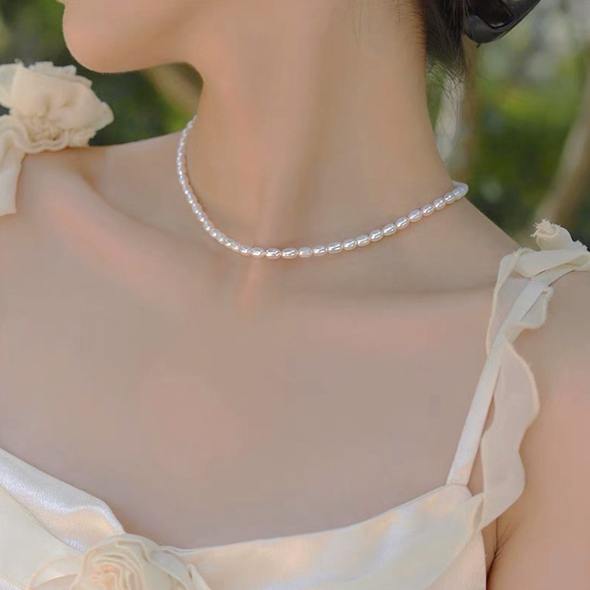 Elegante parelkraal slanke halsketting -AAA kwaliteit zoetwaterparels-verstelbaar