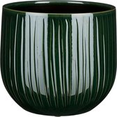 Mica Decorations Cache-pot/pot de fleur - céramique - vert foncé brillant/nervuré - D25/H20 cm