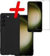 Hoes Geschikt voor Samsung S23 Plus Hoesje Siliconen Back Cover Case Met Screenprotector - Hoesje Geschikt voor Samsung Galaxy S23 Plus Hoes Cover Hoesje - Zwart