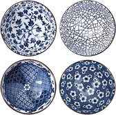Ensemble de 4 bols Intirilife dans une boîte cadeau chic - Services de table en porcelaine japonaise en bleu et blanc