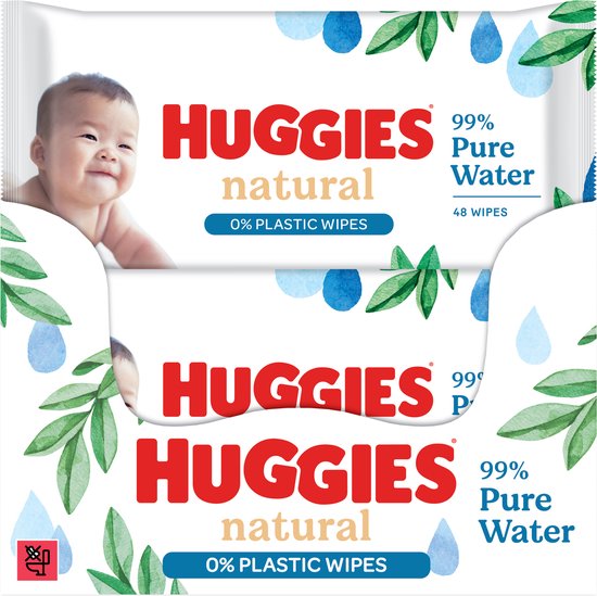 Lingettes bébé Huggies - 0% plastique - 100% de fibres naturelles, sans  plastic - 48