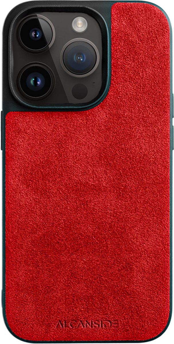 ALCANSIDE® Alcantara Hoesje Cover - Geschikt voor Apple iPhone 14 Pro Max - Gemaakt van Alcantara Leer - Hoesje - Rood